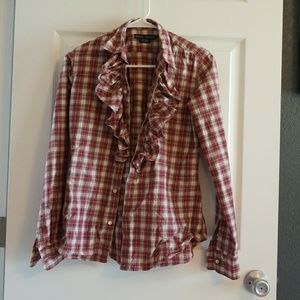 Ralph Lauren ruffle plaid top